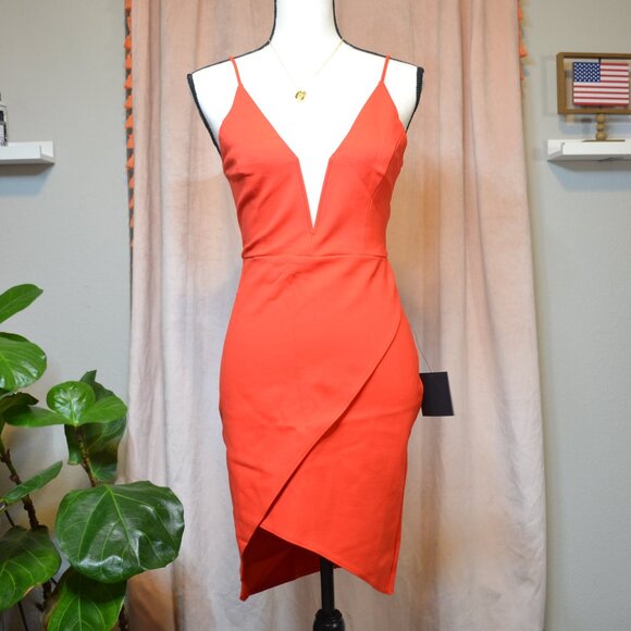 Lulu's Asymmetrical Orange and Pink Cocktail Dress - Picture 1 of 6